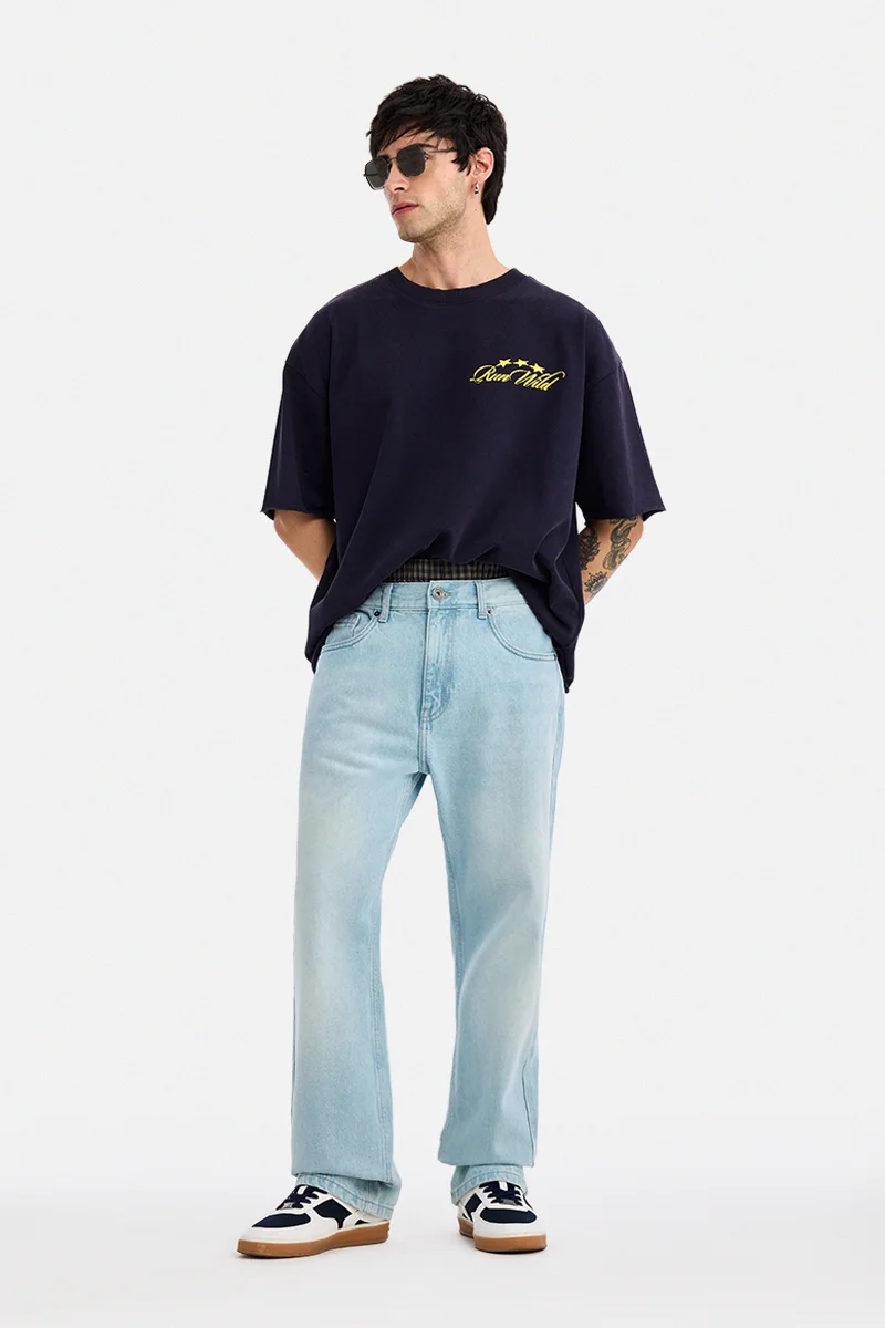 سنيتش Light Blue Solid Straight Fit Casual Jeans