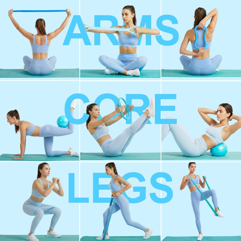 ElaraFit Home Pilates Ring and Ball Set for Women with 5 Resistance Bands 13 inch Magic Circle Workout Starter Kit for Beginners Full Body Toning 15 Min Daily Routine,All Purple - Image 5