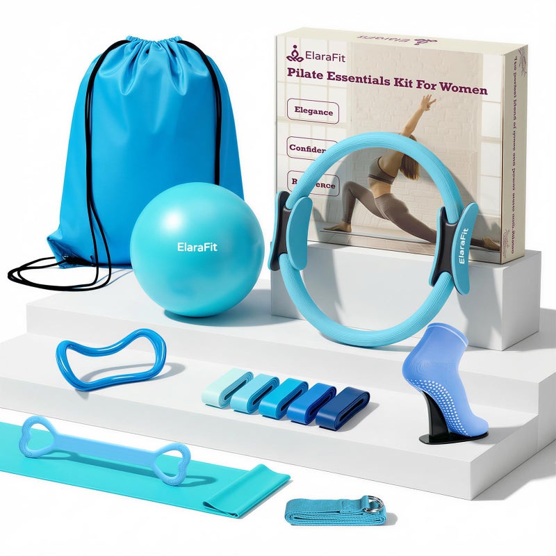 ElaraFit Home Pilates Ring and Ball Set for Women with 5 Resistance Bands 13 inch Magic Circle Workout Starter Kit for Beginners Full Body Toning 15 Min Daily Routine,All Purple - Image 1