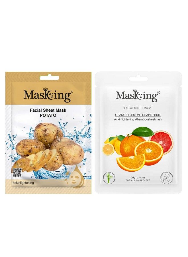 MASKING Beauty Facial Sheet Mask Of Potato (20G) & Bamboo Facial Sheet Mask Of Orange Lemon & Grapefruit (20G) Ideal For Women & Men (Combo Pack Of 2)  - Image 2