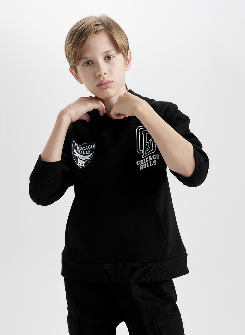 DeFacto Black Nba Chicago Bulls Oversized Hooded Back Printed Thick Sweatshirt  - Image 1