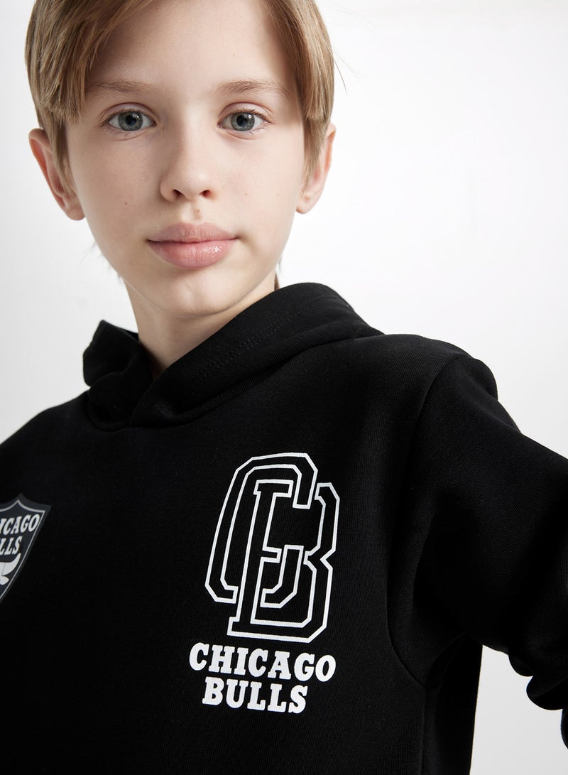 DeFacto Black Nba Chicago Bulls Oversized Hooded Back Printed Thick Sweatshirt  - Image 3