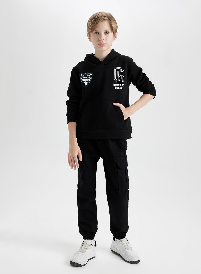 DeFacto Black Nba Chicago Bulls Oversized Hooded Back Printed Thick Sweatshirt  - Image 5
