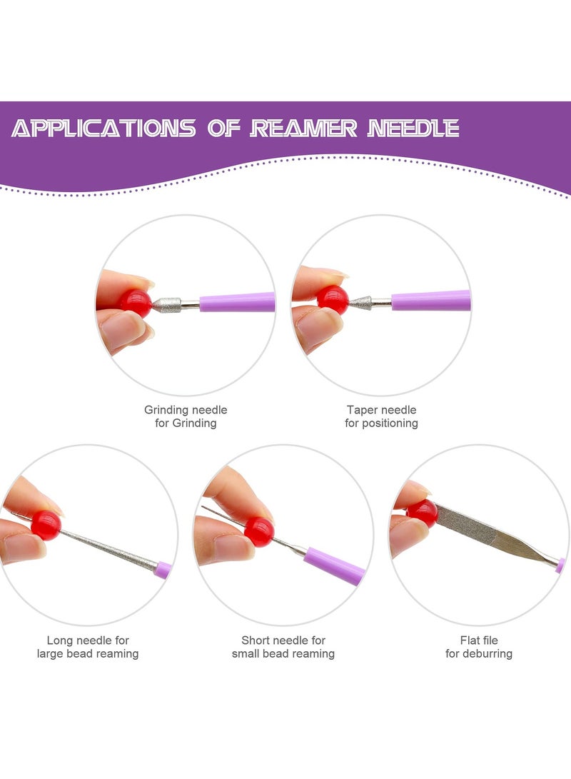 SYOSI Diamond Tipped Bead Reamer Set for Jewelry Making, 5 Piece Spinner Hole Enlarger Tool for Glass, Plastic, Metal, Wood Beads, Removes Burrs, Enlarges Holes, Smooths Edges, Needle File Reamer - Image 3