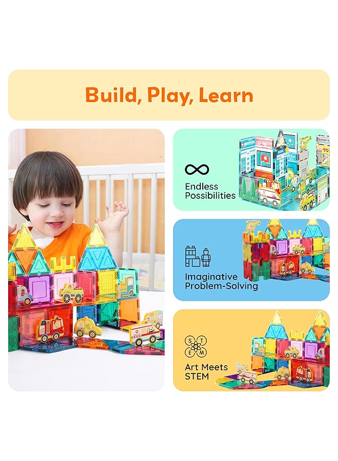 بيكاسو تيلز 8 قطع من مكعبات البناء المغناطيسية، مدينة مترو، 8 مركبات، شخصيات متحركة مغناطيسية، متوافقة مع مغناطيسات البناء الهيكلية، مجموعة ألعاب تعليمية تعليمية للأطفال من سن 3 سنوات فما فوق، Pta24 - Image 4