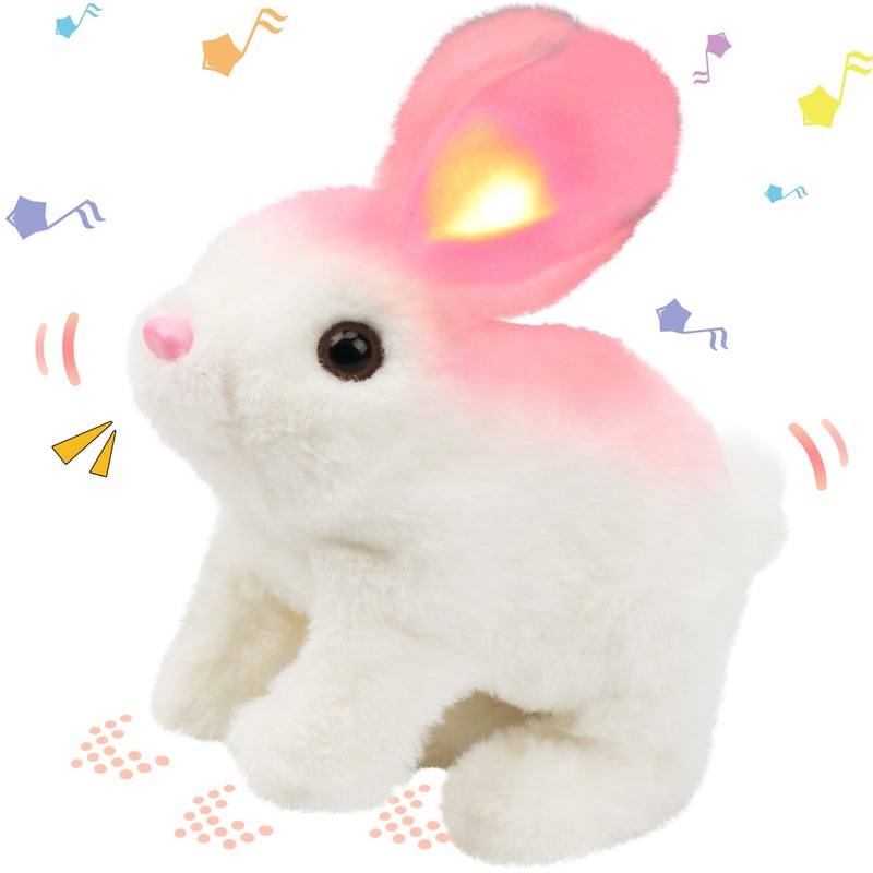 Hopearl Hopping Rabbit with LED Ears Interactive Electronic Pet Plush Bunny Toy with Sounds and Movements Animated Walking Wiggle Light up Ears Twitch Nose Gift for Toddlers Birthday White 7 - Image 3
