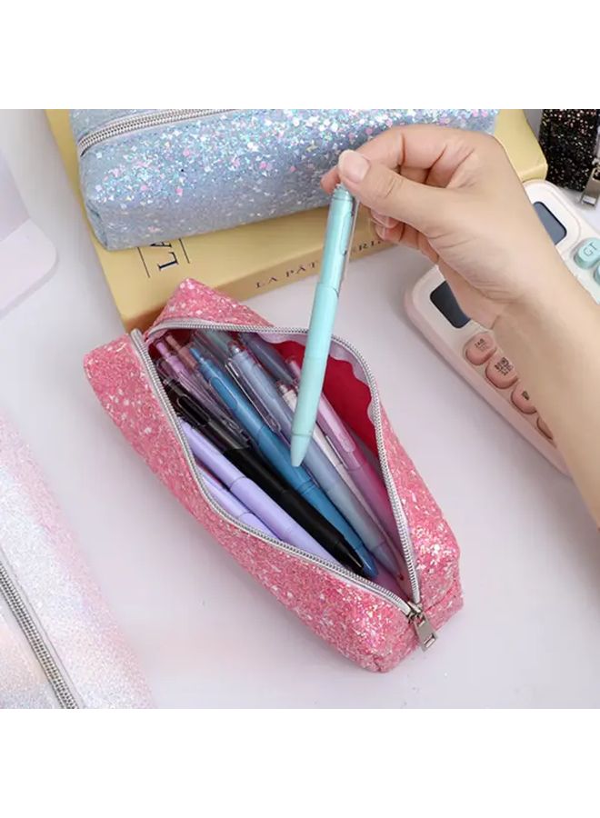 Glitter Pink Pencil Case For School Stationery Storage Creative Sequin Design - Image 4