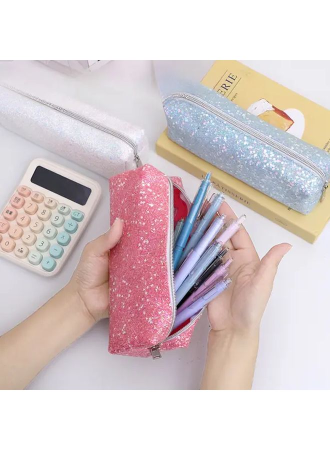 Glitter Pink Pencil Case For School Stationery Storage Creative Sequin Design - Image 3