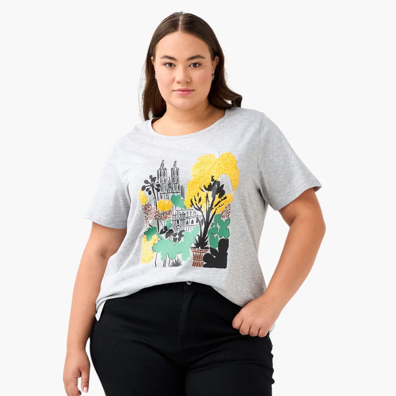  أولا بوبكن Plus Size Ulla Popken Printed T-shirt