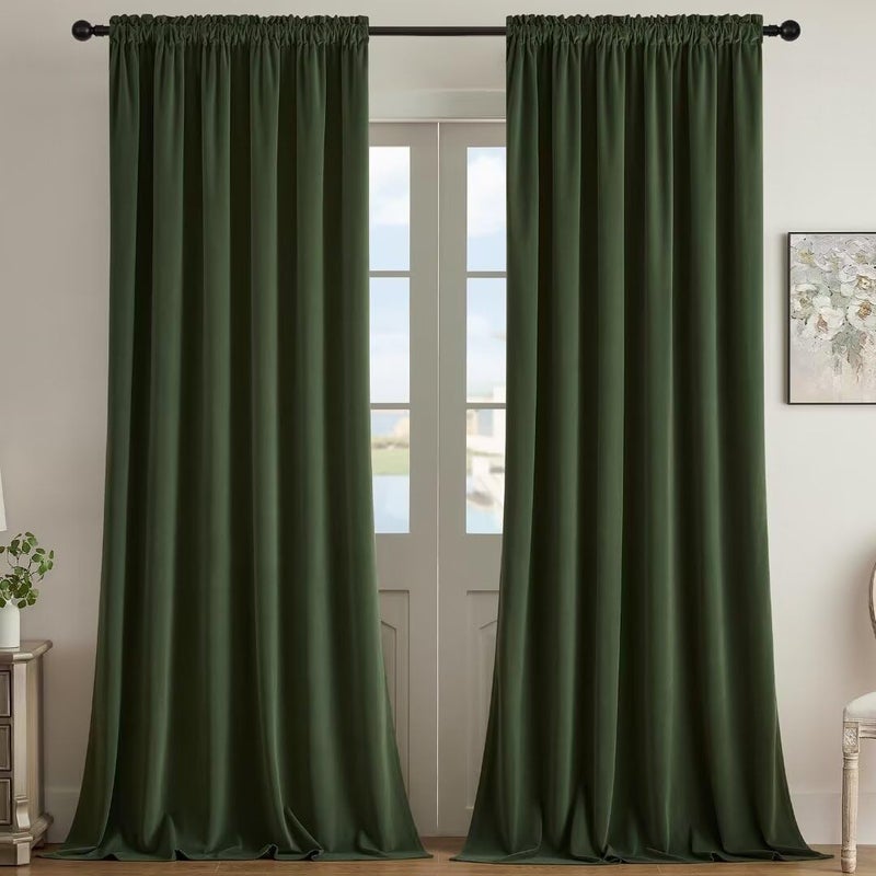Joydeco Green Velvet Curtains 84 inch Length 2 Panels  Luxury Blackout Rod Pocket Thermal Insulated Window Curtains  Super Soft Room Darkening Drapes for Living Room Bedroom W52 x L84 inches - Image 1