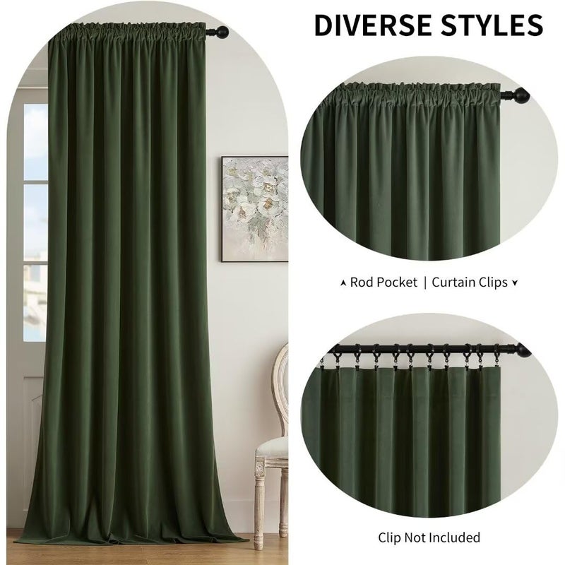 Joydeco Green Velvet Curtains 84 inch Length 2 Panels  Luxury Blackout Rod Pocket Thermal Insulated Window Curtains  Super Soft Room Darkening Drapes for Living Room Bedroom W52 x L84 inches - Image 2