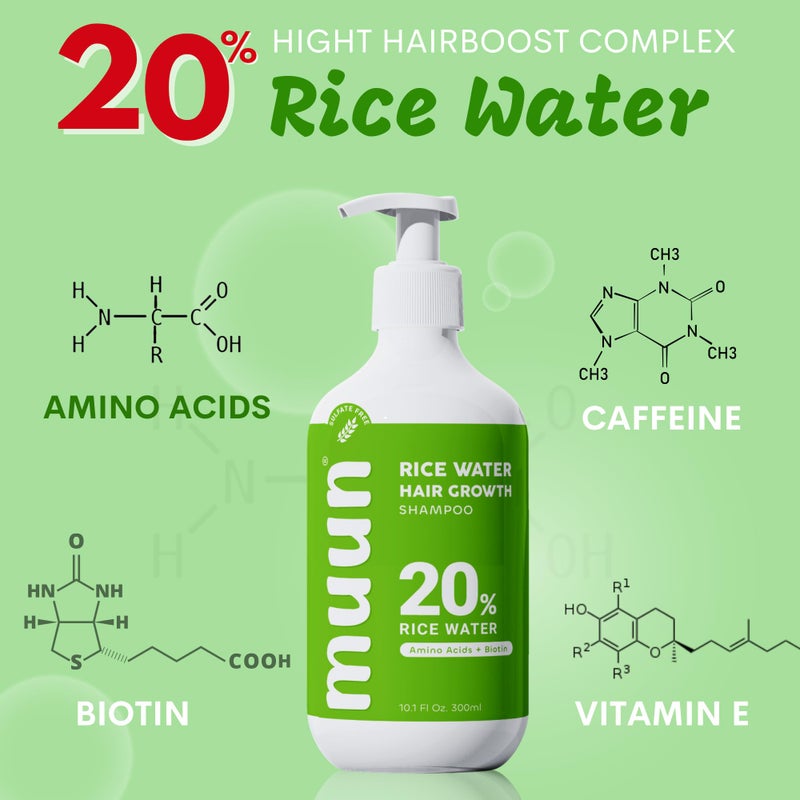 Muun Rice Water Shampoo and Conditioner Set for Hair Growth, Regrowth, Thinning Hair and Anti Hair Loss, Fall with Natural Ingredients including Biotin, Keratin and Caffeine, Men and Women. - Image 3