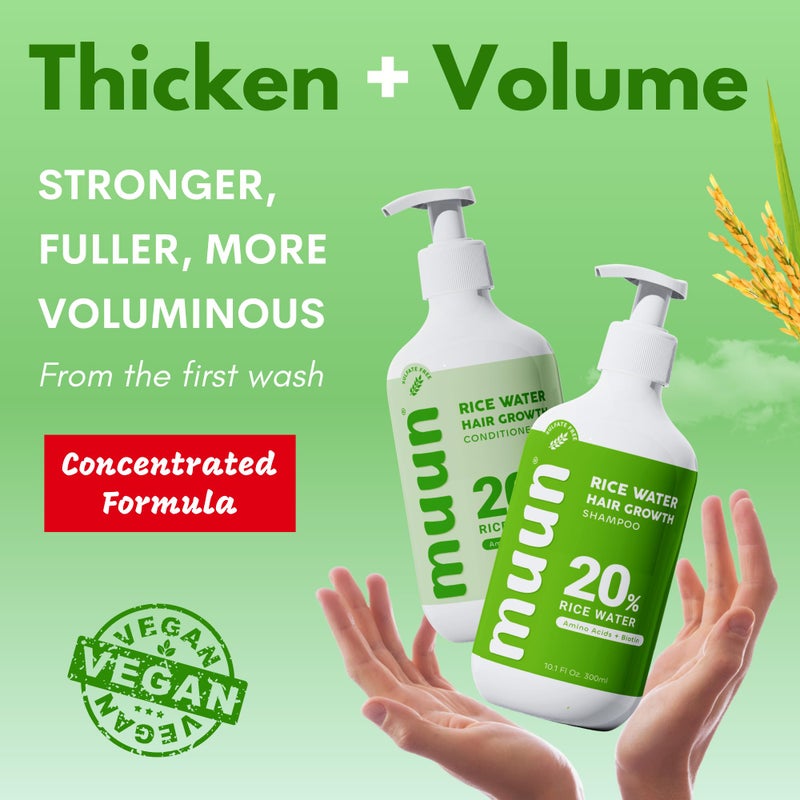 Muun Rice Water Shampoo and Conditioner Set for Hair Growth, Regrowth, Thinning Hair and Anti Hair Loss, Fall with Natural Ingredients including Biotin, Keratin and Caffeine, Men and Women. - Image 4