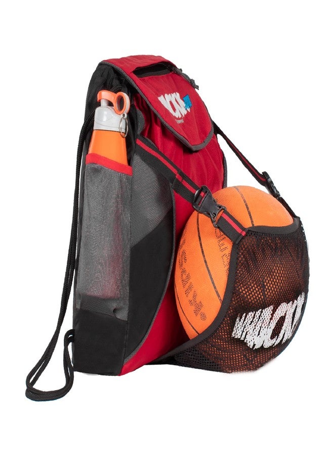 WHACKK Storm Soccer Football Equipment Bag | Sports Men Boys Drawstring Backpack | Mobile Bottle Holder Pocket | Gym Bag (Red Black) - Image 2