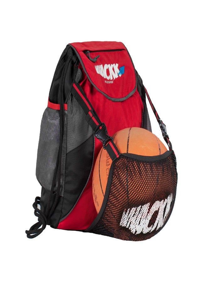 WHACKK Storm Soccer Football Equipment Bag | Sports Men Boys Drawstring Backpack | Mobile Bottle Holder Pocket | Gym Bag (Red Black) - Image 1