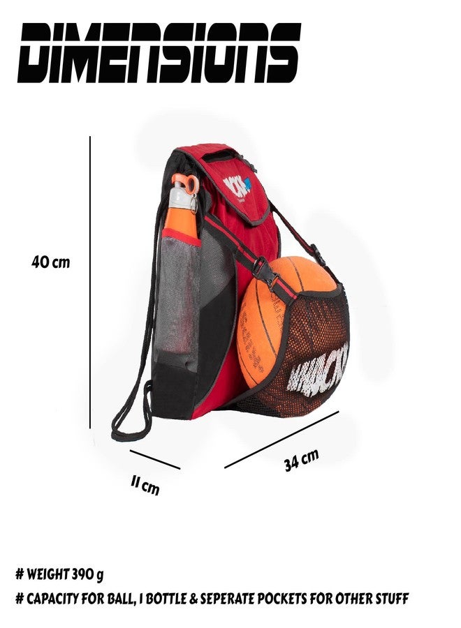 WHACKK Storm Soccer Football Equipment Bag | Sports Men Boys Drawstring Backpack | Mobile Bottle Holder Pocket | Gym Bag (Red Black) - Image 4