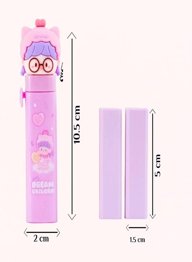 NeedVibes Unicorn, Space ComboTheme Push Pull Kawaii Pencil Eraser for Girls and Boys, Fancy Erasers for Kids, Cute Retractable Erasers with Protective Cases, Stationery Set (Pack of 2) - Image 4