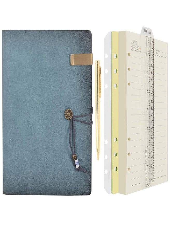 Wonderpool Leather Diary Notebook Ring Binder - Refillable Folder Writing Paper Spiral Business Notepads Vintage Cover for Office Plan Travel Organiser (A-Cyan, A5) - Image 1