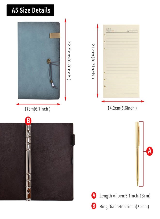 Wonderpool Leather Diary Notebook Ring Binder - Refillable Folder Writing Paper Spiral Business Notepads Vintage Cover for Office Plan Travel Organiser (A-Cyan, A5) - Image 5