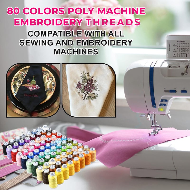 ThreadNanny 80 بكرة خيوط تطريز ماكينة الخياطة من البوليستر 120D2 40 وزن كل بكرة 500M(550) متوافقة مع جانومي، براذر، بيبي لوك، سنجر، بف، هوسكفارنا، برنينا - Image 2