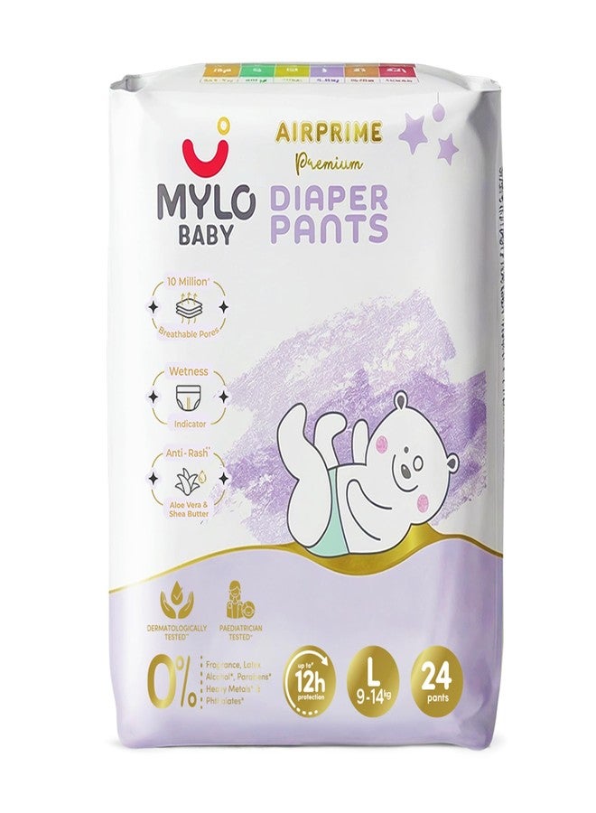 Mylo Baby AirPrime Premium Diaper Pants Large (L) Size (9–14 kgs) (24 Count) Leak Proof | Ultra-Thin & Breathable | Up to 12 Hours Protection | No Rashes - Image 1