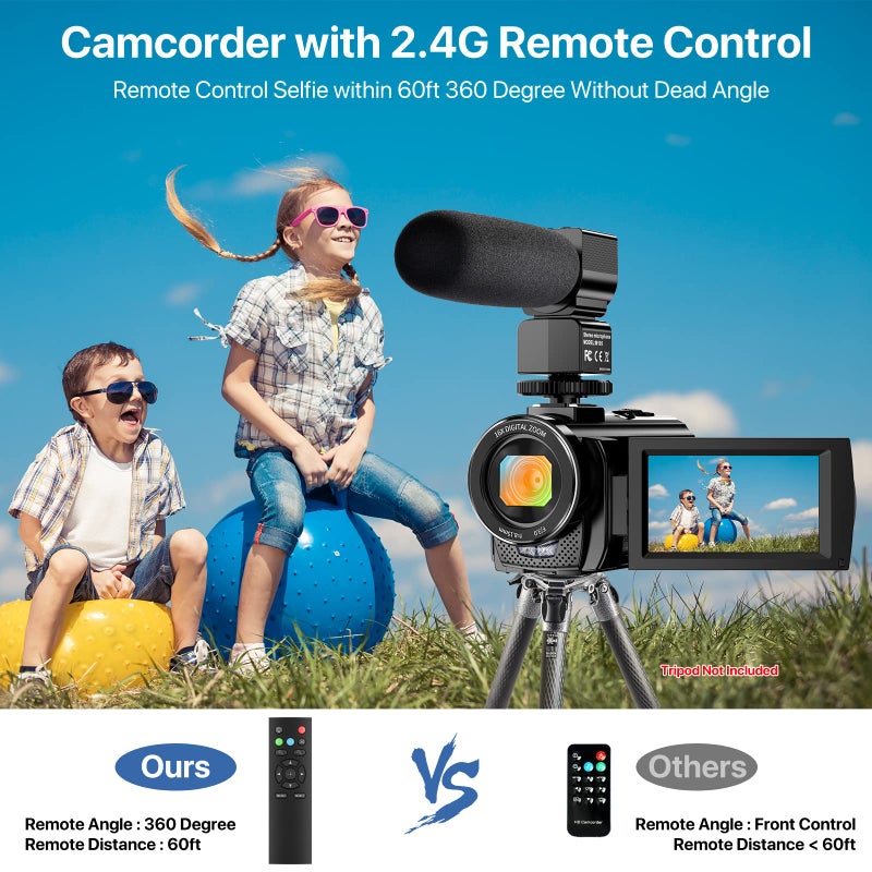ALSONE Video Camera YouTube Vlogging Camera Recorder FHD 1080P 24.0MP 3.0 Inch 270 Degree Rotation Screen 16X Digital Zoom Camcorder with Microphone,Remote Control and 2 Batteries - Image 4