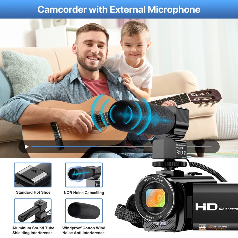 ALSONE Video Camera YouTube Vlogging Camera Recorder FHD 1080P 24.0MP 3.0 Inch 270 Degree Rotation Screen 16X Digital Zoom Camcorder with Microphone,Remote Control and 2 Batteries - Image 3