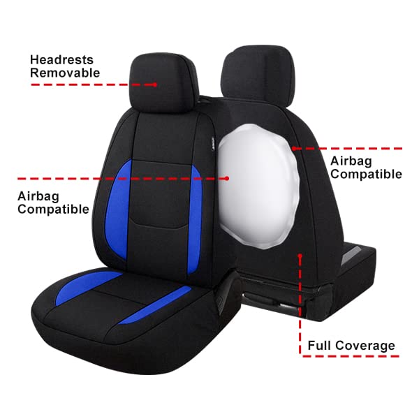 Pariitadin Waterproof Car Seat Covers 2 Front Seats, Neoprene Seat Covers for Cars, Universal Fit Interior Covers for Most Cars Sedan Van Truck SUV(Black/Blue) - Image 5
