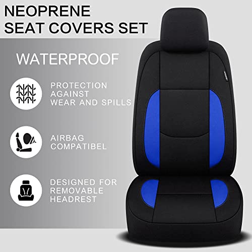 Pariitadin Waterproof Car Seat Covers 2 Front Seats, Neoprene Seat Covers for Cars, Universal Fit Interior Covers for Most Cars Sedan Van Truck SUV(Black/Blue) - Image 3