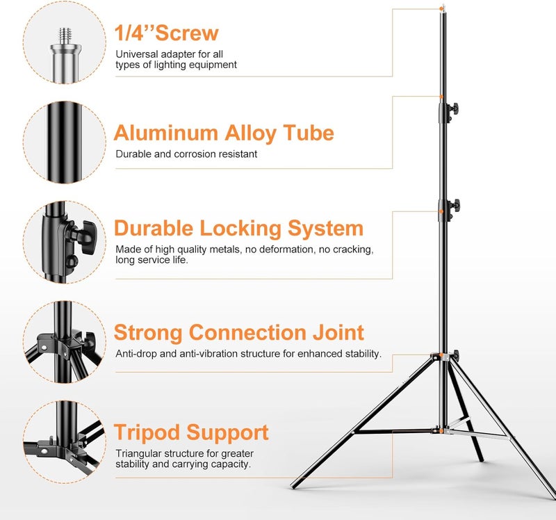 EMART Heavy Duty Light Stand 8.5ft, Spring Cushioned, Aluminum Alloy Construction, Photo Video Studio Tripod with Carrying Bag for Photography Lighting, Parabolic Softbox, Flash (1 Pack) - Image 4