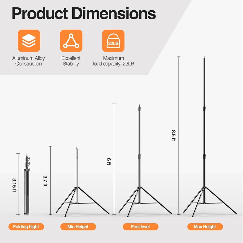 EMART Heavy Duty Light Stand 8.5ft, Spring Cushioned, Aluminum Alloy Construction, Photo Video Studio Tripod with Carrying Bag for Photography Lighting, Parabolic Softbox, Flash (1 Pack) - Image 2