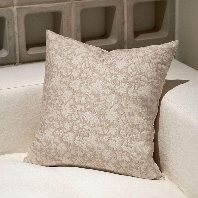 Amor Virisso Throw Pillow Covers 20x20 Floral Pillow Covers Block Print Farmhouse Neutral Pillow Covers Decorative Accent Throw Pillows for Couch Bed Living Room Sofa Pillows 1PC, Cream Oatmeal - Image 1