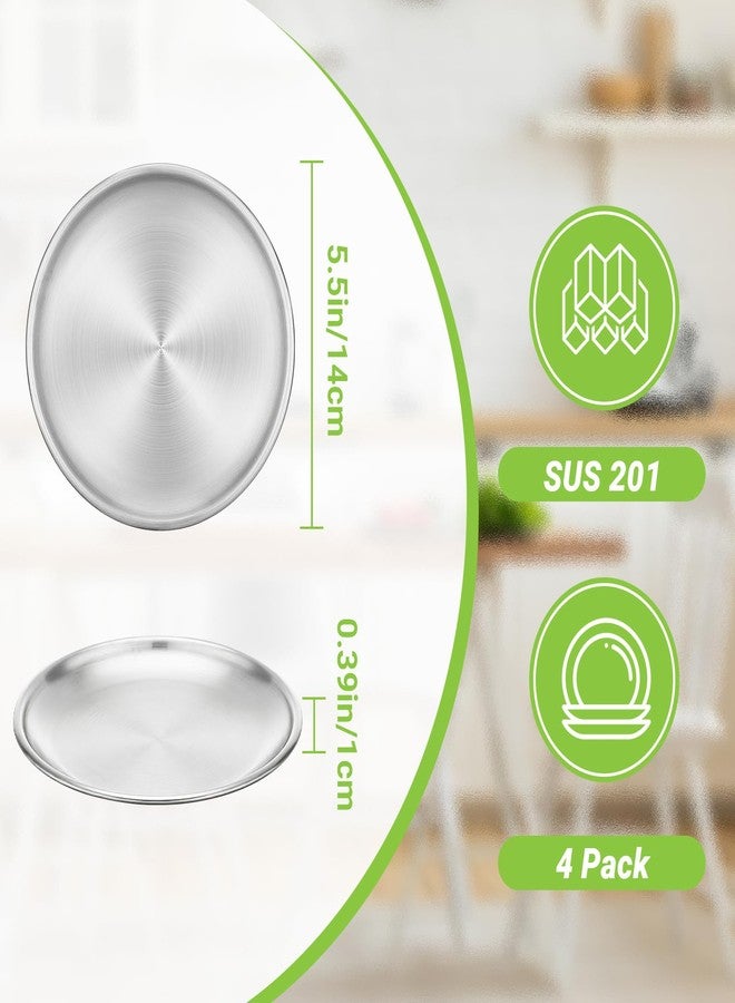 Offiper Stainless Steel Plates, 4 Pack 5.5 inch Mini 201 Metal Food Serving Plate Set, Reusable Snack Eating Dishes Round Shatterproof Silver Brushed Finish Dishes for BBQ Dinner Oven Dishwasher Safe - Image 2