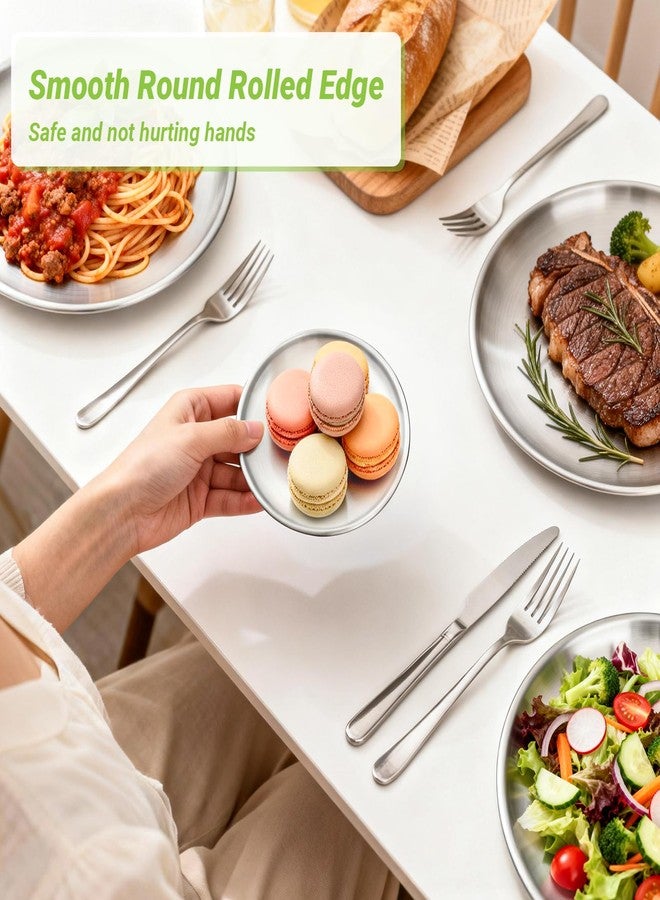 Offiper Stainless Steel Plates, 4 Pack 5.5 inch Mini 201 Metal Food Serving Plate Set, Reusable Snack Eating Dishes Round Shatterproof Silver Brushed Finish Dishes for BBQ Dinner Oven Dishwasher Safe - Image 4