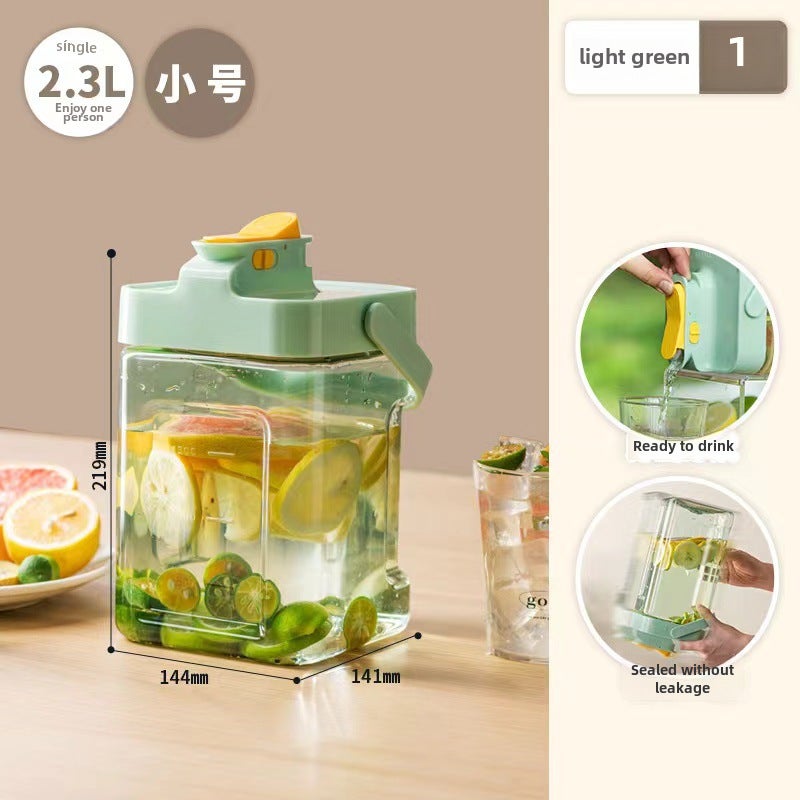 Cold Water Kettle Cold Brew Cup Refrigerator Cold Drink Juice Fruit Drink Cold Water Kettle Barrel High Temperature Resistant Large Capacity Cold Brew Kettle(Light green sticker [2.3L large capacity ready-to-drink sealed without leakage]]) - Image 1