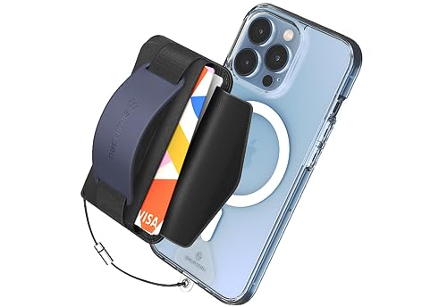 Sinjimoru for 3 in 1 MagSafe Wallet 2600g Magnetic Strength Phone Grip with Stretchy Fabric Secure Flap Anti-Drop Tag Holder for iPhone 16 15 14 13 12 M-BGRIP Navy - Image 1