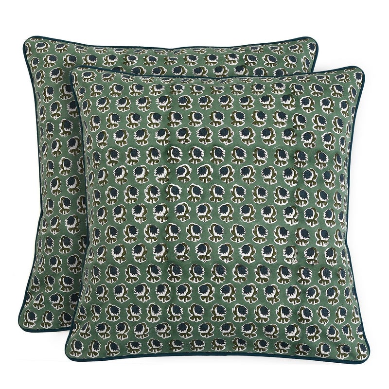 Ridhi Basil Green Block Print Cotton Canvas Throw Pillow Covers for Decorative Couch Pillows for Living Room Chic Boho Cute Outdoor Valentine Pillows Covers Gifts 18x18 Inches