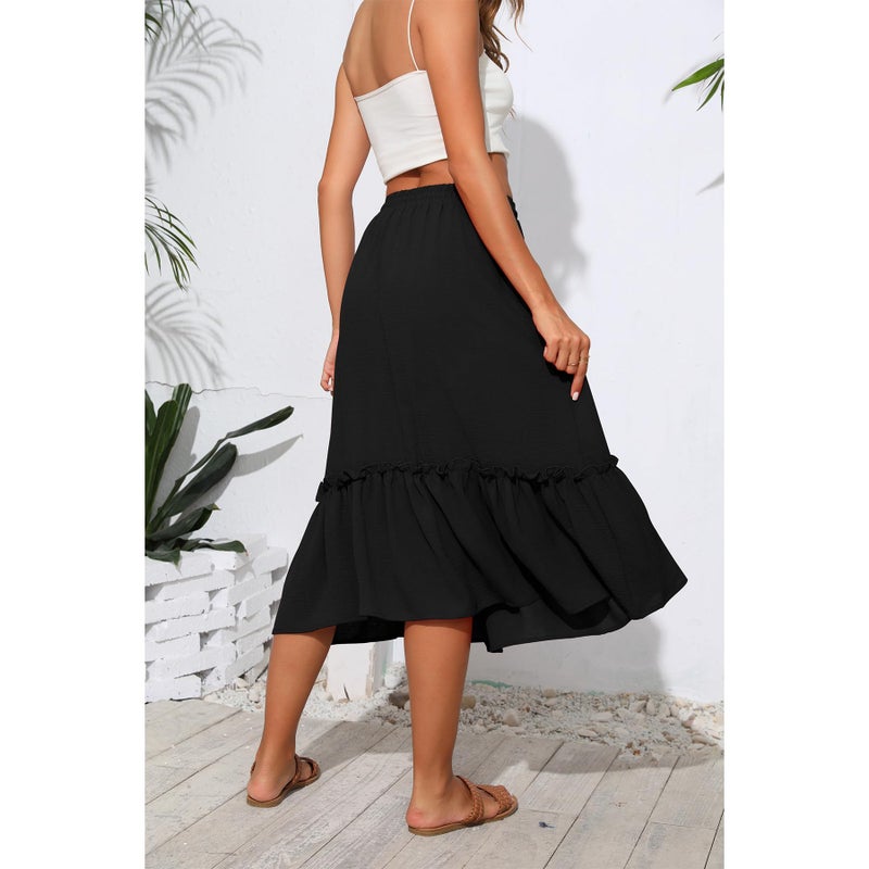 Witsmile Womens Skirts Midi Length with Pockets Flowy Skirts for Women Trendy Summer(Black,XL) - Image 2