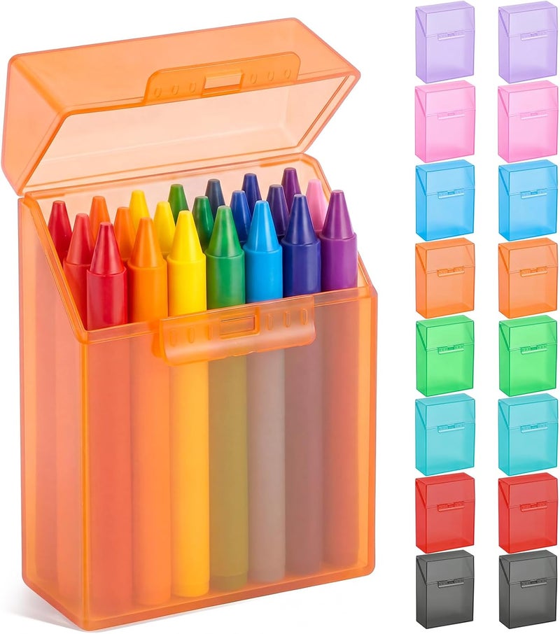 Clabby 16 Pcs Plastic Crayon Organizer Case for 24 Count Crayons Kids Art Supply Storage Box with Lid, Portable Holder for Classroom Home Travel, Fits Standard 24-Pack Crayon (Colorful) - Image 1