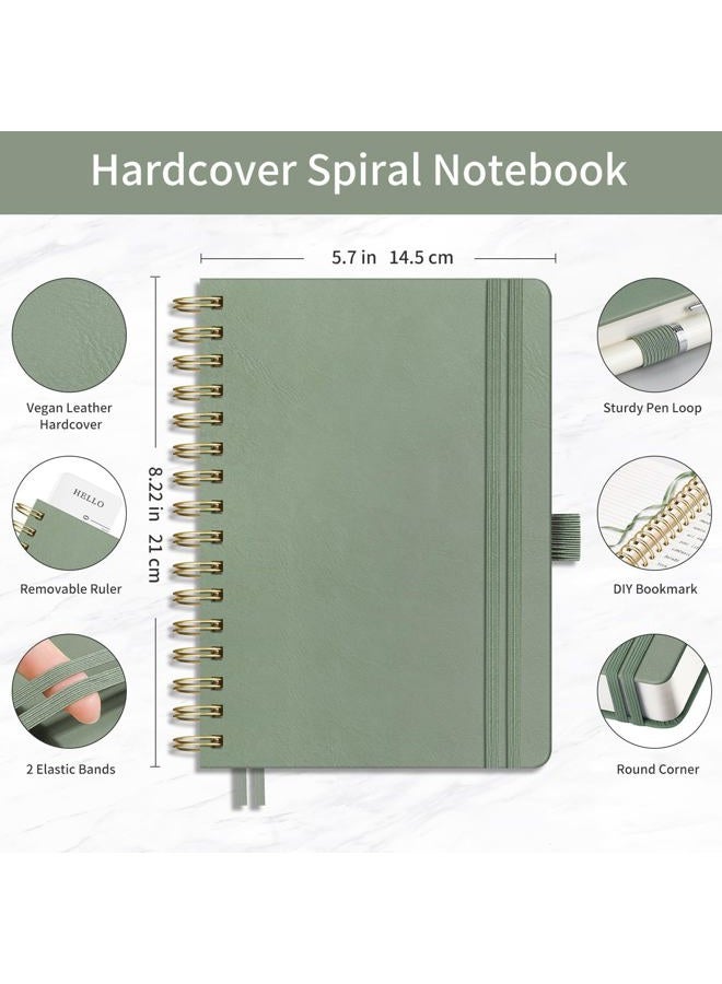 EMSHOI Spiral Notebook College Ruled, Large B5 300 Numbered Pages Leather Hardcover Lined Journal with Ruler, PVC Pocket, Pen Holder & Bookmark, for Work School Writing, 7.48"x10.15", Light Green - Image 2