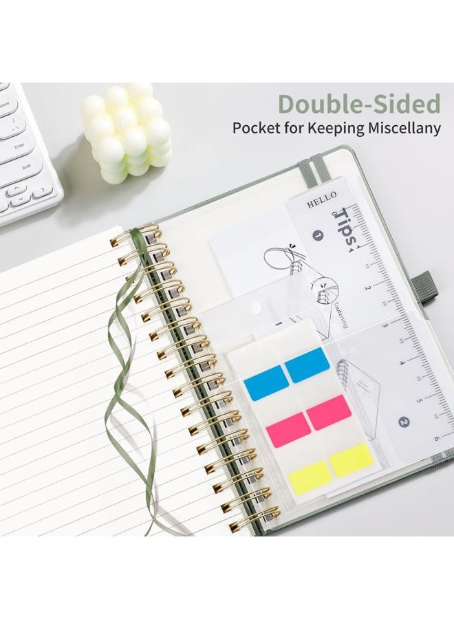 EMSHOI Spiral Notebook College Ruled, Large B5 300 Numbered Pages Leather Hardcover Lined Journal with Ruler, PVC Pocket, Pen Holder & Bookmark, for Work School Writing, 7.48"x10.15", Light Green - Image 5
