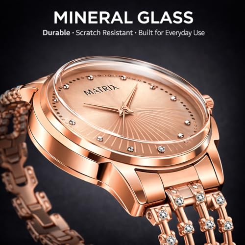 Matrix Stainless Steel Daisy Collection | Stone Studded Rose Gold Dial With Stone Studded Bracelet Chain Analog Watch For Women & Girls, Bandcolor-Rose Gold - Image 3