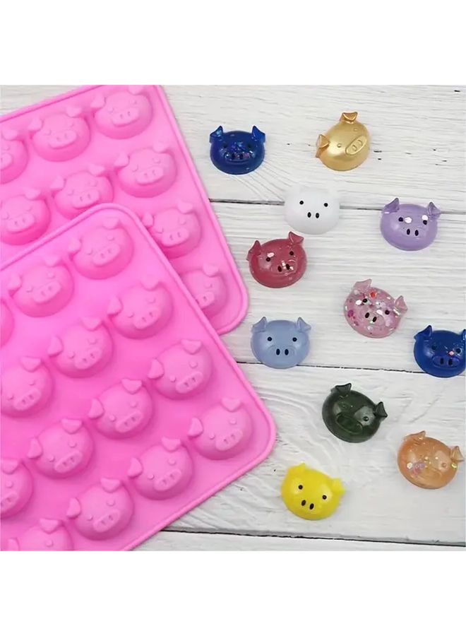 2pc Pink Silicone Pig Head Baking Mold With Dropper For DIY Cake Chocolate - Image 2