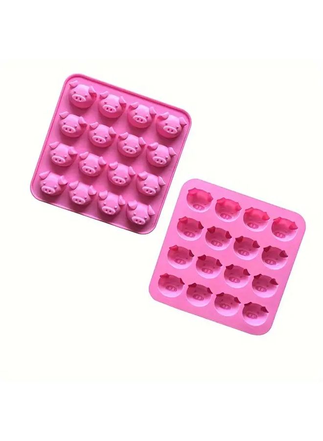 2pc Pink Silicone Pig Head Baking Mold With Dropper For DIY Cake Chocolate - Image 4