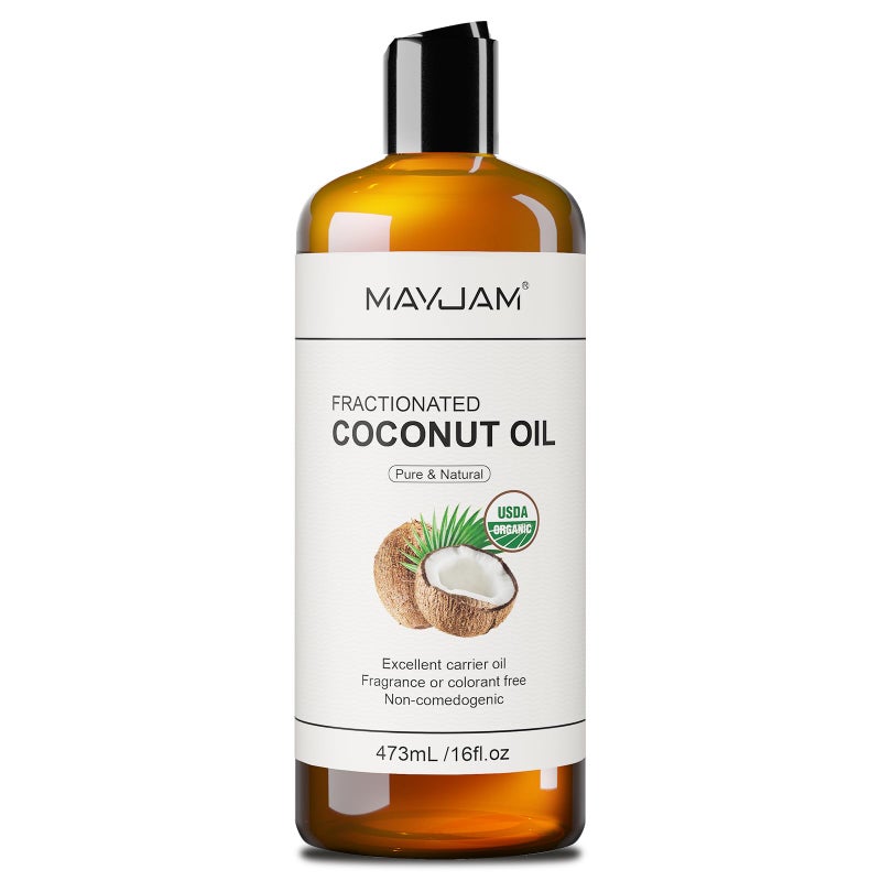 MAYJAM Organic Fractionated Coconut Oils Liquid 16oz, 100% Pure & Natural USDA Certified Cold Pressed Coconut Carrier Oil for Face Skin & Hair Moisturizing, Body Massage Oil for Essential Oils Mixing - Image 1