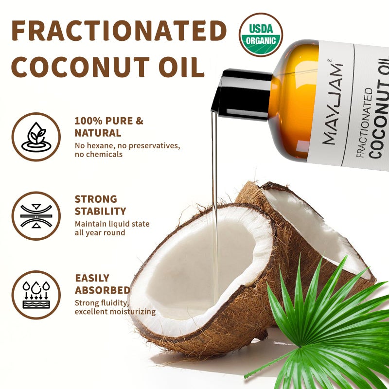 MAYJAM Organic Fractionated Coconut Oils Liquid 16oz, 100% Pure & Natural USDA Certified Cold Pressed Coconut Carrier Oil for Face Skin & Hair Moisturizing, Body Massage Oil for Essential Oils Mixing - Image 2