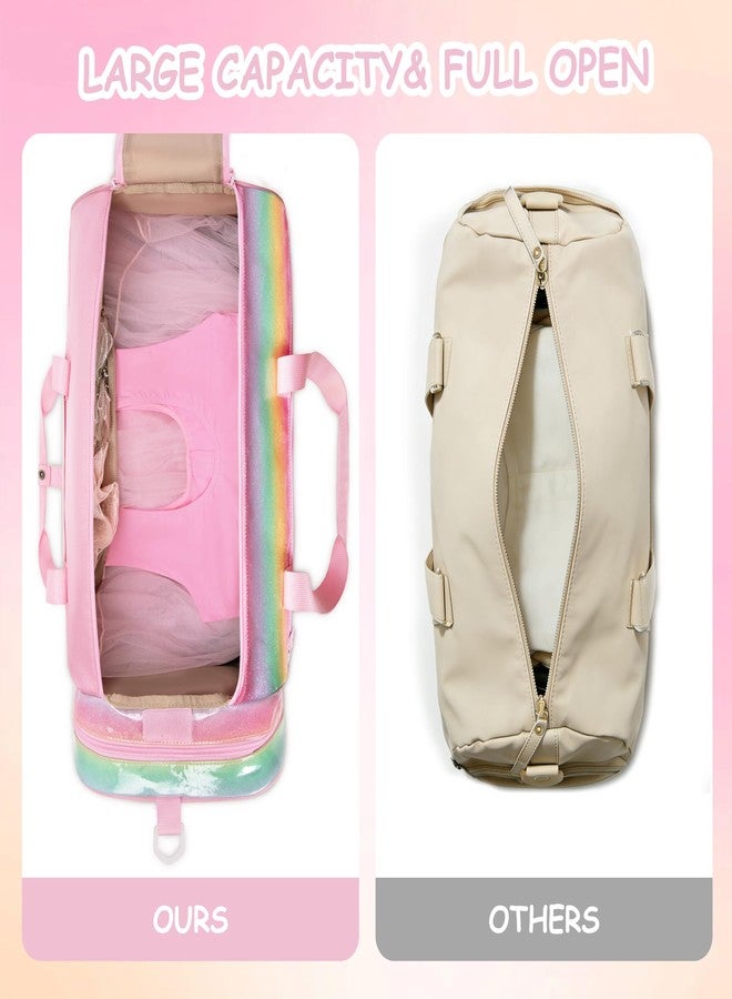 Smasrob Dance Bag for Girls with Full Open and Shoe Compartment, Ballet Bag with Waterproof Pocket for Dance, Overnight, Weekend,Pink - Image 2
