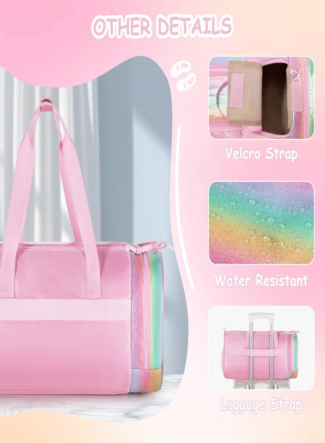 Smasrob Dance Bag for Girls with Full Open and Shoe Compartment, Ballet Bag with Waterproof Pocket for Dance, Overnight, Weekend,Pink - Image 4
