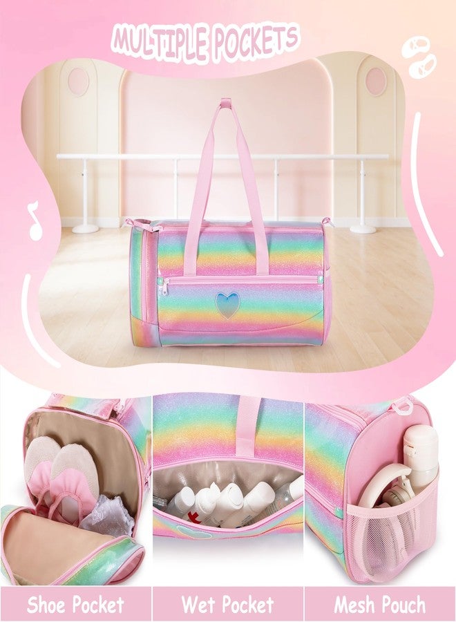 Smasrob Dance Bag for Girls with Full Open and Shoe Compartment, Ballet Bag with Waterproof Pocket for Dance, Overnight, Weekend,Pink - Image 3