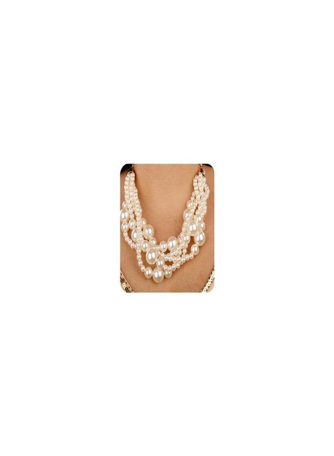 Aimimier Boho Multi-Strand Faux Pearl Choker Necklace with Earrings Bib Collar Braided Statement Necklace Costume Accessories for Women - Image 1